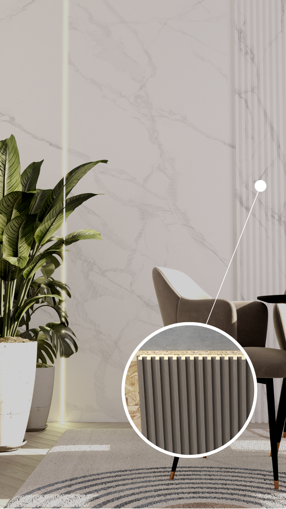 Pure White Stone - Deep Small Fluted